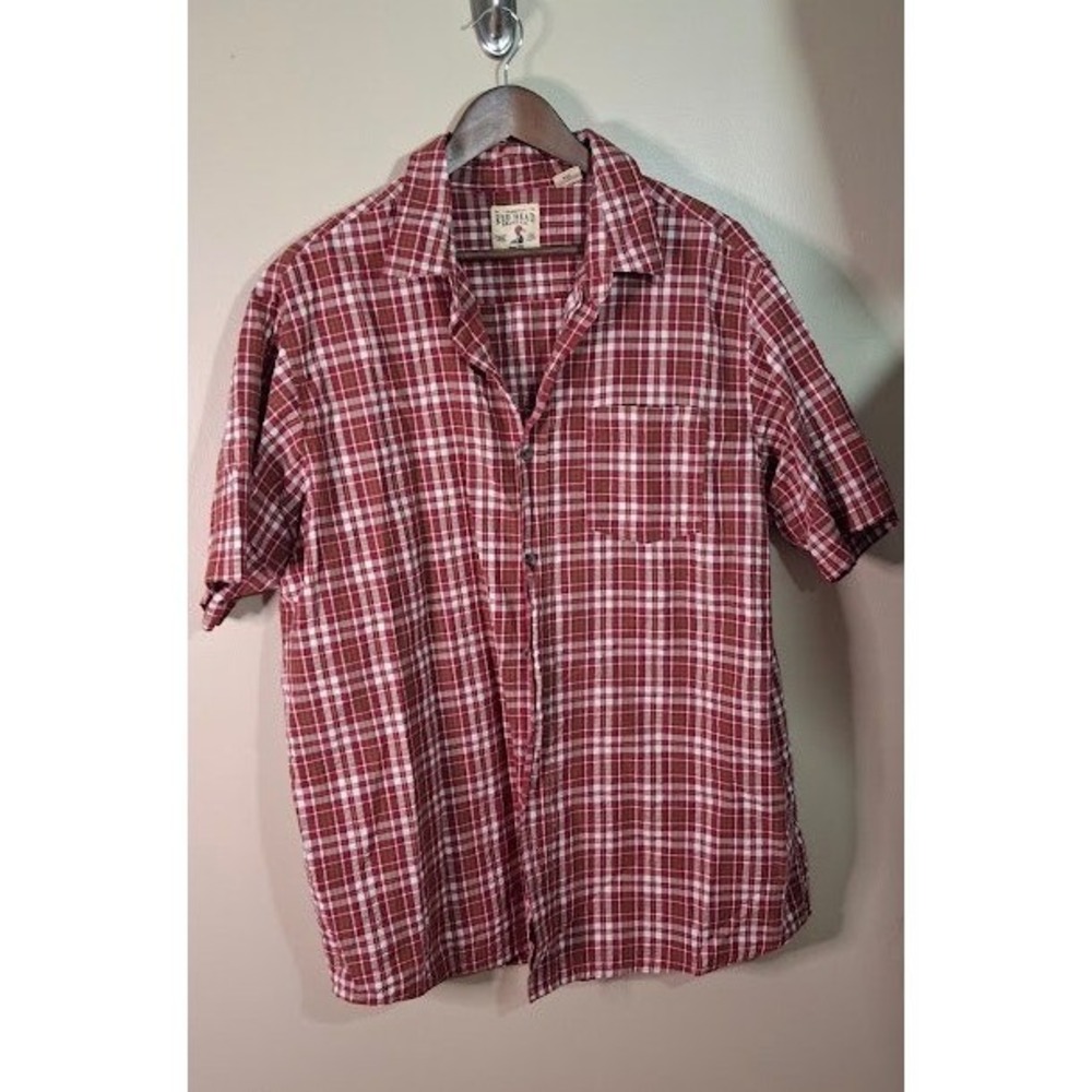 RedHead Brand Co Mens XL Red White Plaid Short Sleeve Button Up Shirt 602RHS23